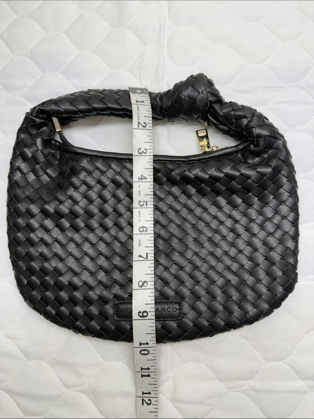 Melie Bianco Black Woven Knot-Handle Hobo